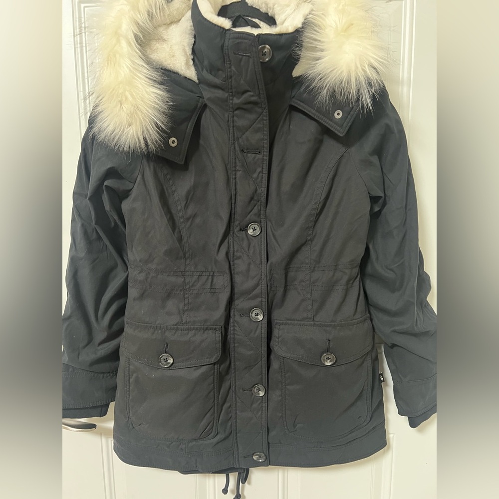 Hollister Black Jacket with White Faux Fur